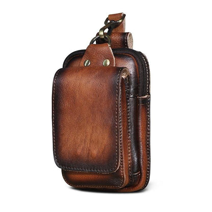 Real Leather Mens Waist Bag With Zipper Front Pocket Bruin NALANI