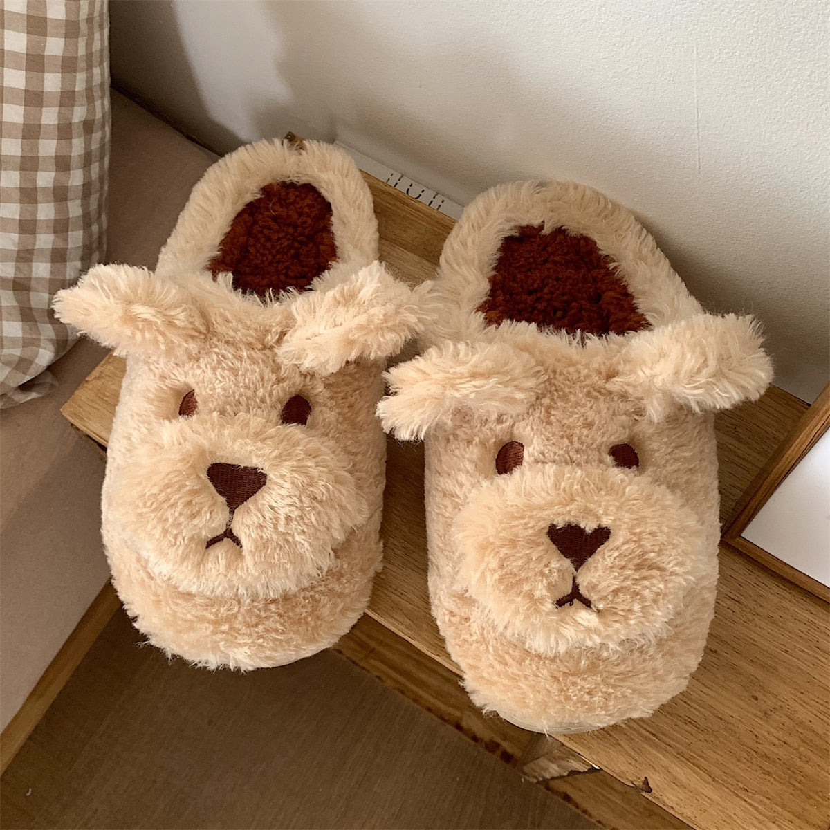 Fluffy Animal Slippers For Home All Ages Non Slip Sole Brown Bear 42-43 NALANI