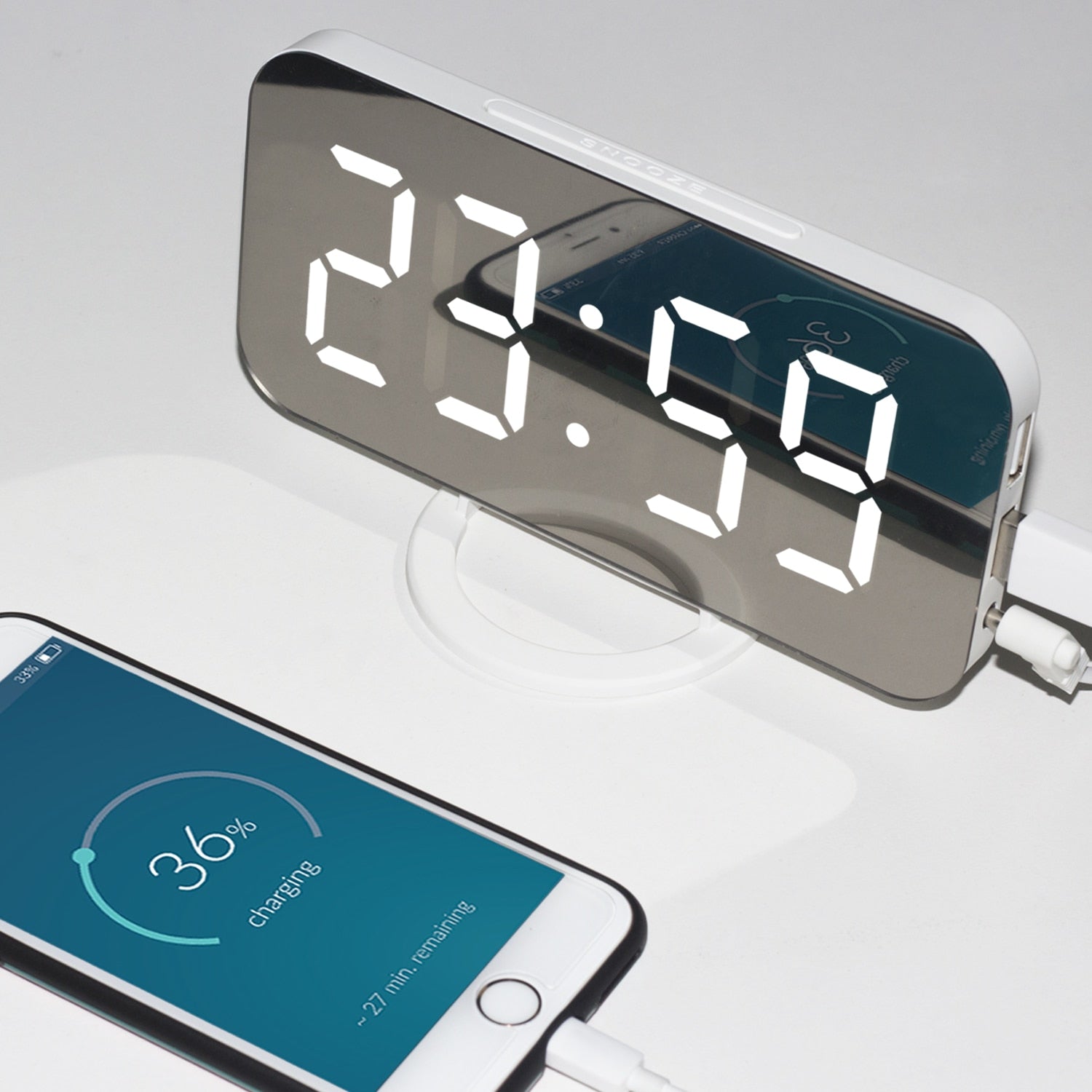 Mirrored LED Digital Alarm Clock with USB Ports and Memory Feature NALANI