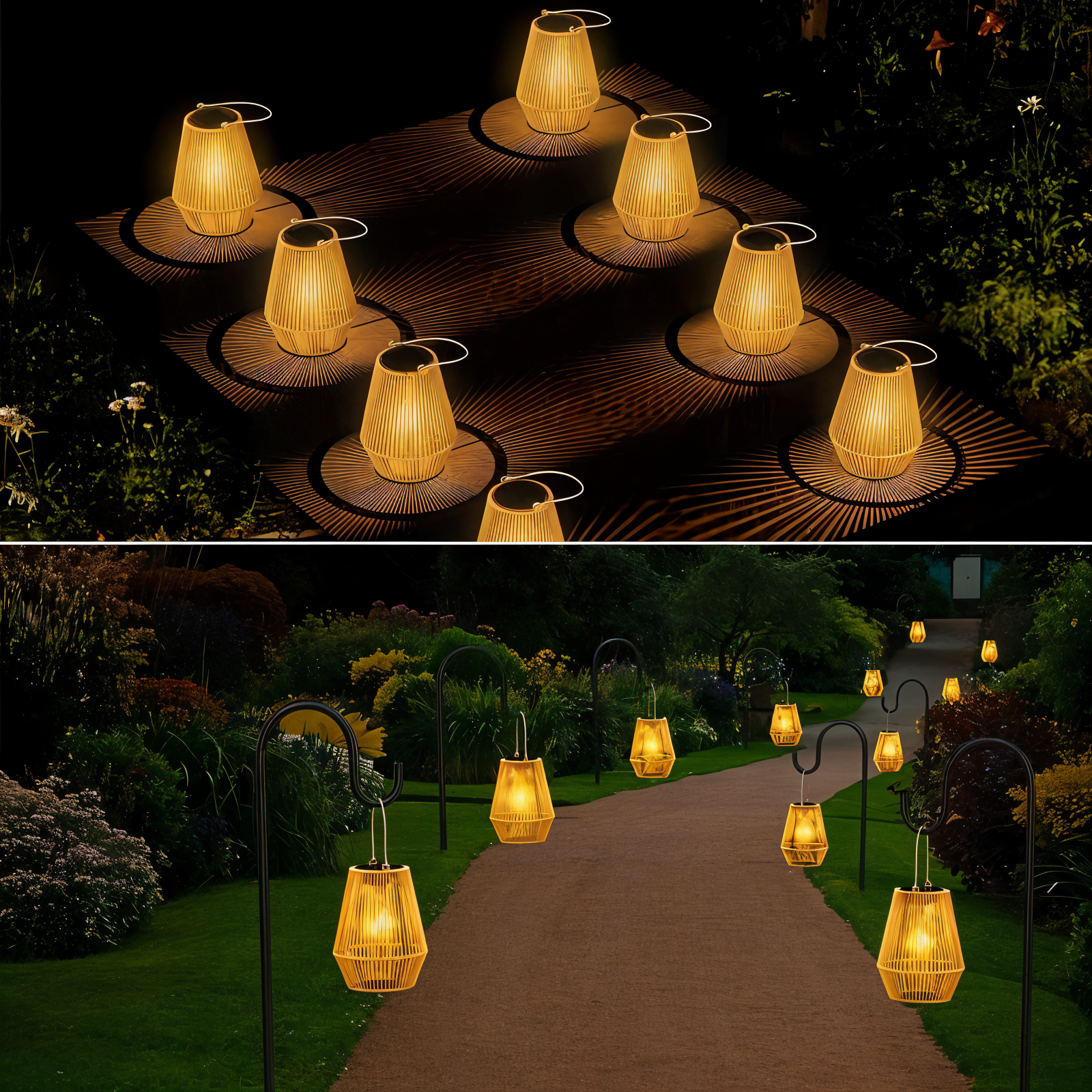 Solar Outdoor Lantern With Woven Look For Garden Patio NALANI