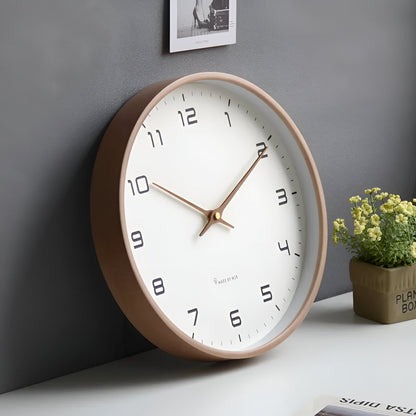 Scandinavian Round Wooden Wall Clock with Minimalist Design NALANI