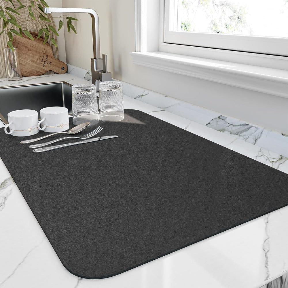 Quick Dry Kitchen Draining Mat Highly Absorbent Practical Black NALANI