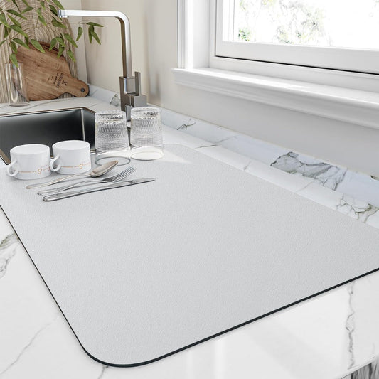 Quick Dry Kitchen Draining Mat Highly Absorbent Practical White NALANI