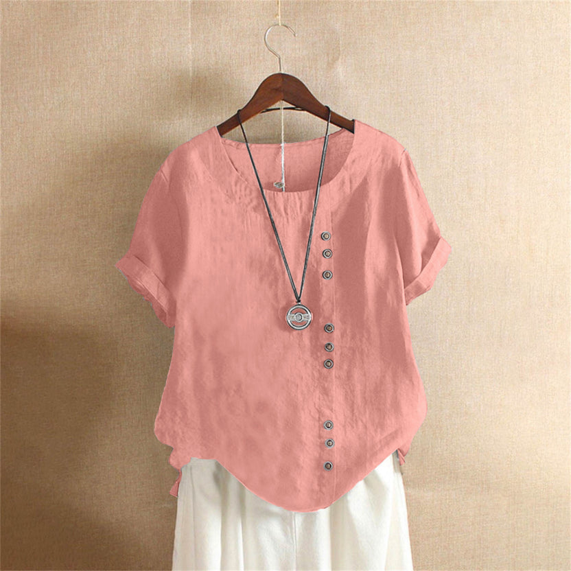 Kelly | Solid-color short-sleeved blouse with a round neckline 0