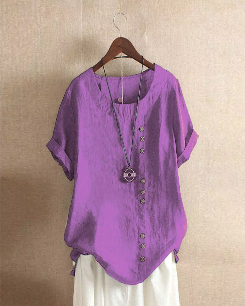 Kelly | Solid-color short-sleeved blouse with a round neckline 10