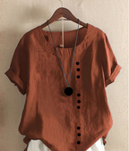 Kelly | Solid-color short-sleeved blouse with a round neckline 2