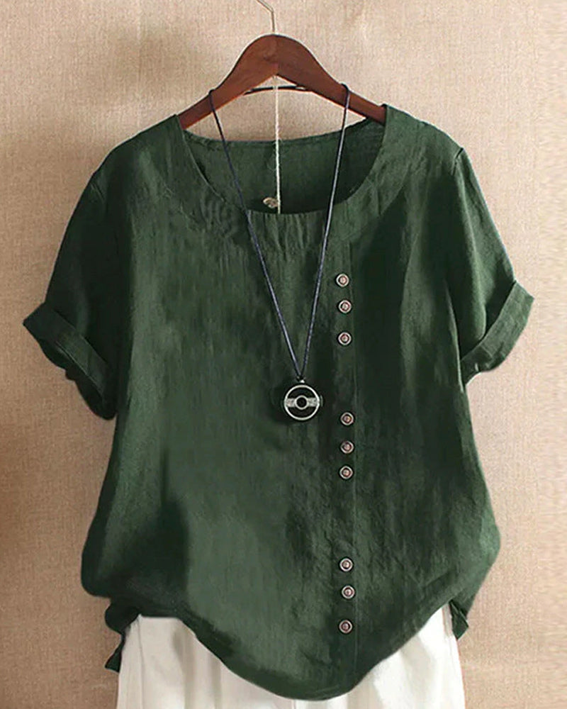 Kelly | Solid-color short-sleeved blouse with a round neckline 4