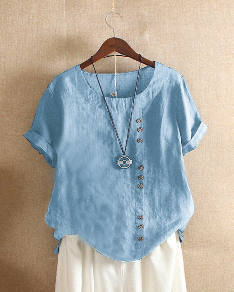 Kelly | Solid-color short-sleeved blouse with a round neckline 7