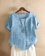 Kelly | Solid-color short-sleeved blouse with a round neckline 7