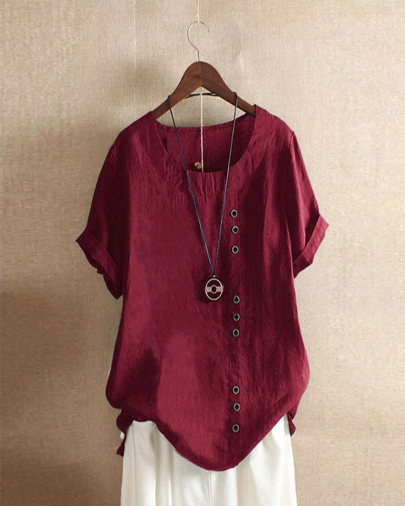 Kelly | Solid-color short-sleeved blouse with a round neckline 9