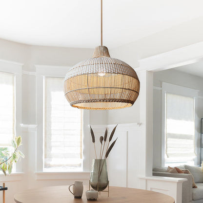 Woven Rattan Pendant Light for Kitchen Island with Woven Shade Calora