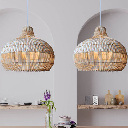 Woven Rattan Pendant Light for Kitchen Island with Woven Shade D42 x H35 cm Wired Calora