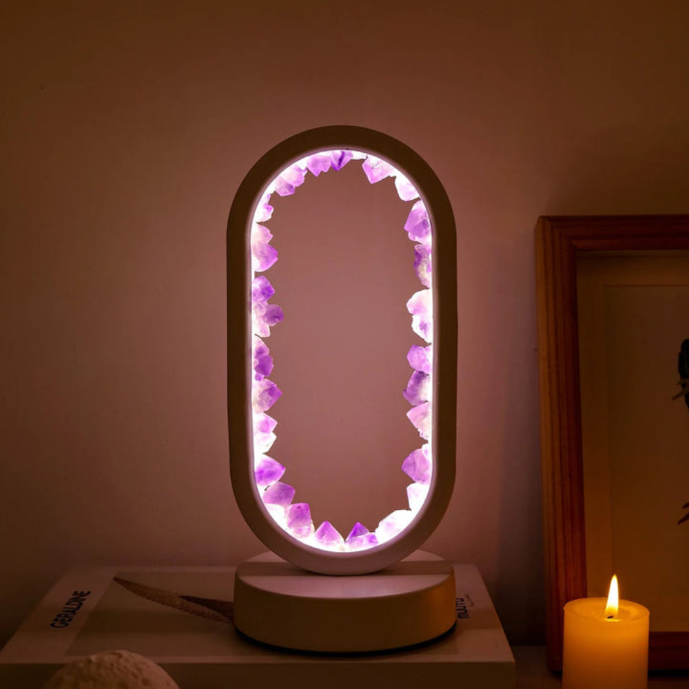 Lucento - Crystal Frame LED Lamp With Natural Crystals Glow Light Amethyst white NALANI