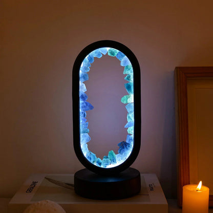 Lucento - Crystal Frame LED Lamp With Natural Crystals Glow Light Celestine Black NALANI