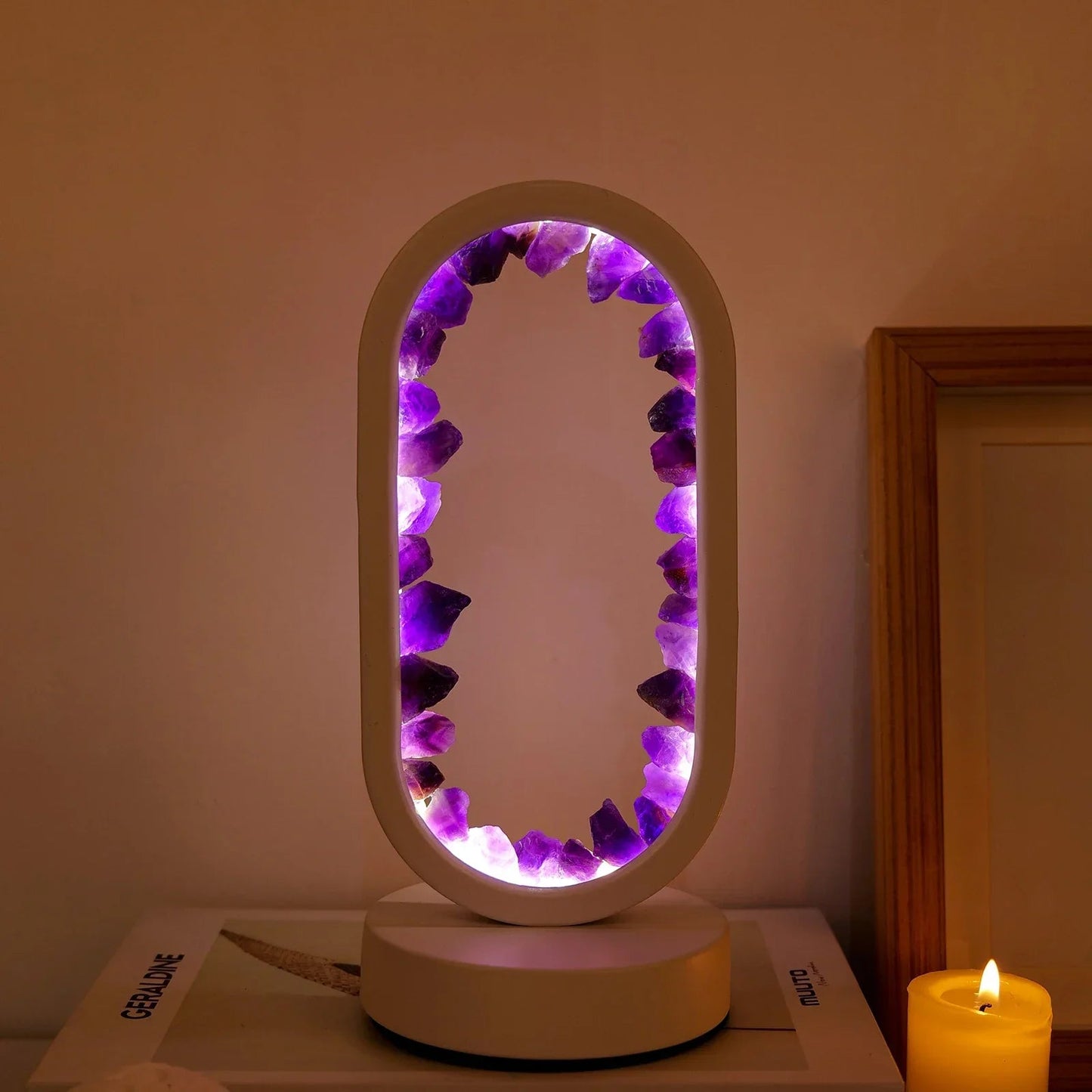Lucento - Crystal Frame LED Lamp With Natural Crystals Glow Light NALANI