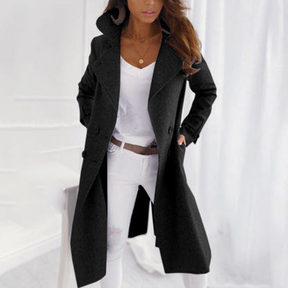 Norvia | Sleeve length lapel mid-length fleece trench coat for women