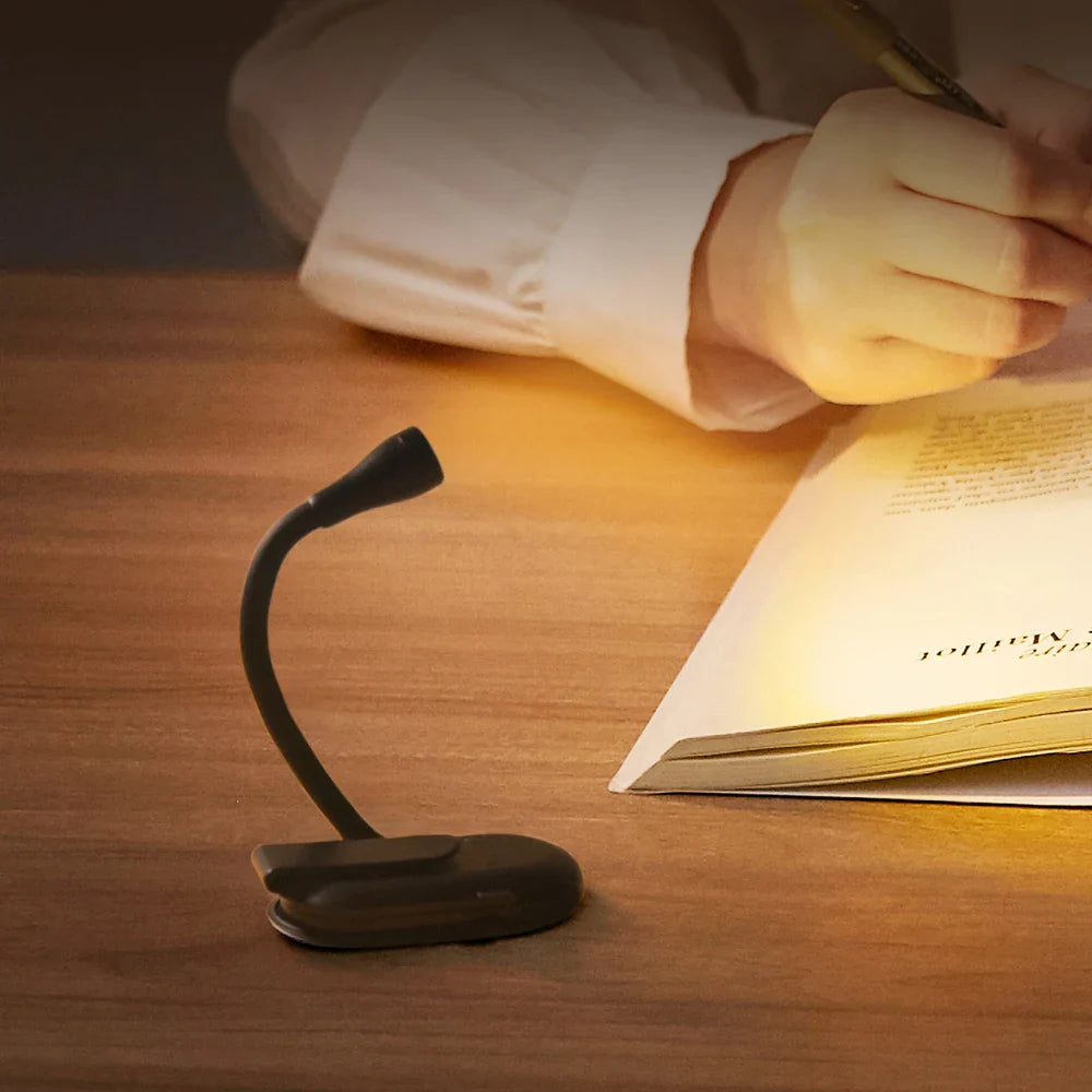 Lucento - USB rechargeable Mini Clip Book Read Lamp Black Interchangeable NALANI