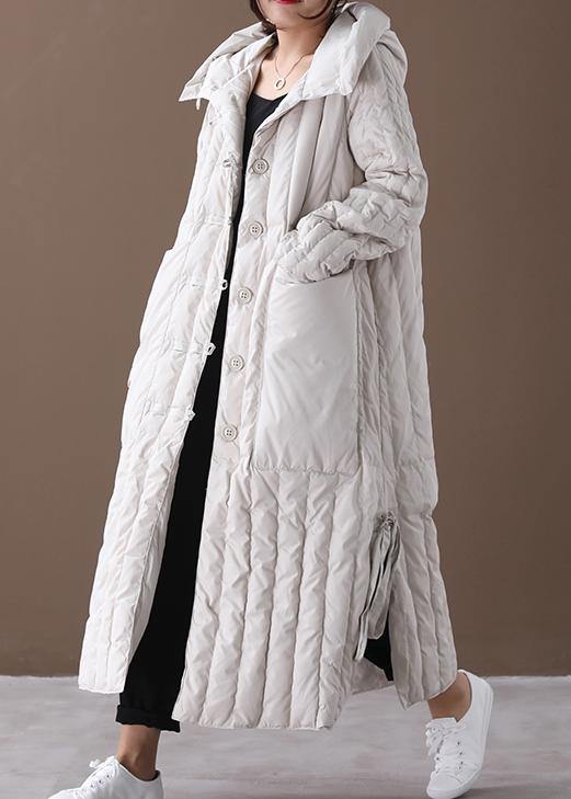 Plus Size Beige Winter Coat With Hood And Large Pockets NALANI