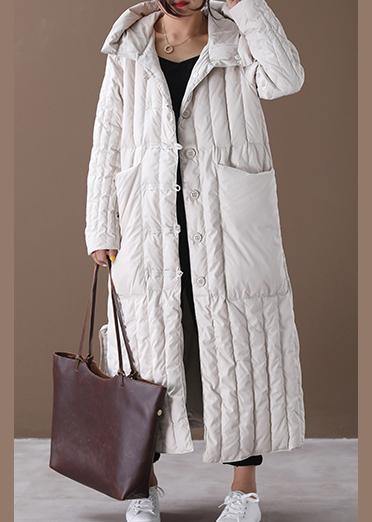 Plus Size Beige Winter Coat With Hood And Large Pockets NALANI