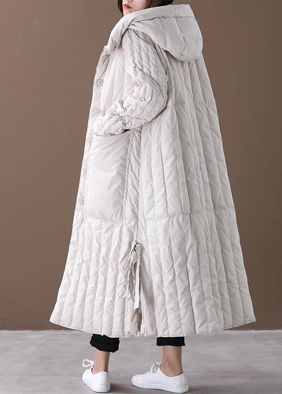 Plus Size Beige Winter Coat With Hood And Large Pockets NALANI