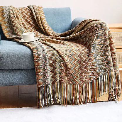 Soft Cozy Boho Plaid Throw Blanket Colorful 130x180 cm Khaki NALANI