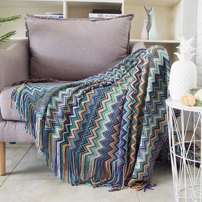Soft Cozy Boho Plaid Throw Blanket Colorful 130x180 cm Green NALANI