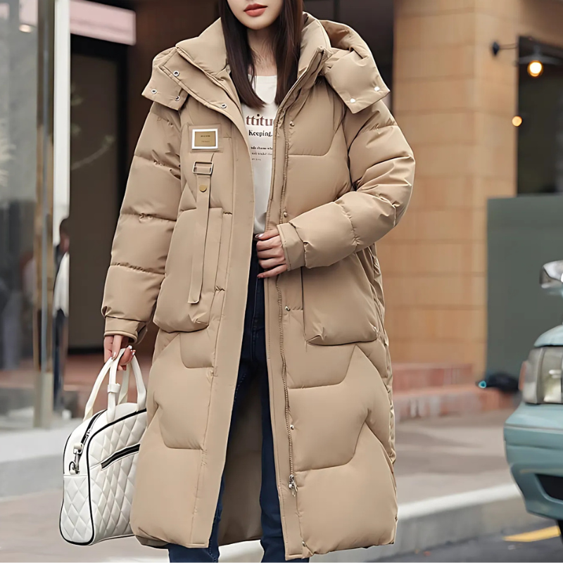 Women’s Long Trench Coat – Oversized Relaxed Fit – Quilted Padded – Hooded – High Collar