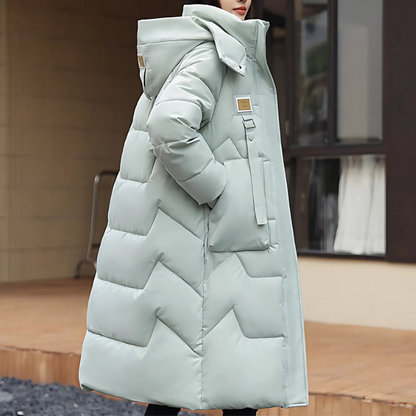 Women’s Long Trench Coat – Oversized Relaxed Fit – Quilted Padded – Hooded – High Collar