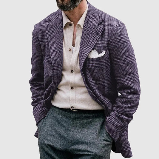 Men's Checkered Blazer Tailored Fit Notched Lapel Classic
