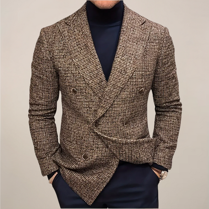 Double Breasted Slim Fit Checked Pattern Blazer Tailored Jacket
