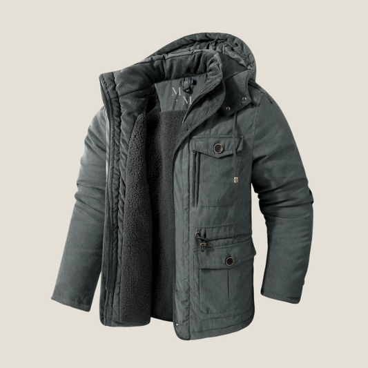 Men's Hooded Insulated Parka Jacket With Multi Pocket Design