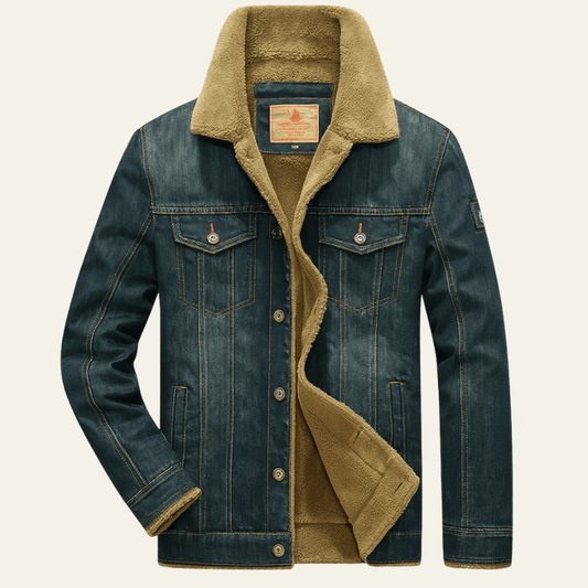 Lined Denim Jacket for Men Button Front Winter Outerwear