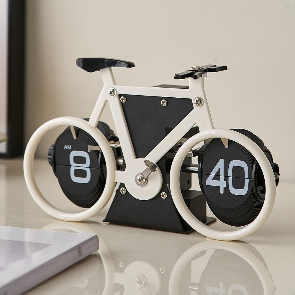 Bicycle Flip Clock with Retro Design for Unique Home Decor Pearl White NALANI
