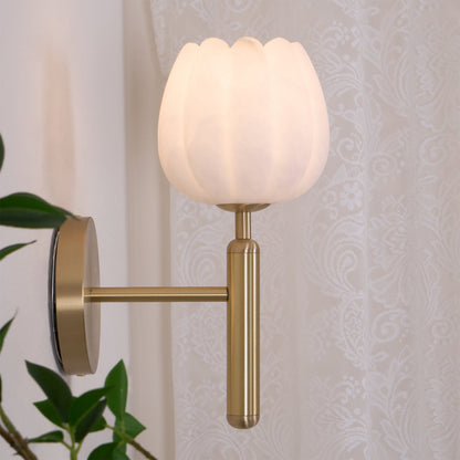 Brass Wall Sconce With Alabaster Flower Accents Design NALANI