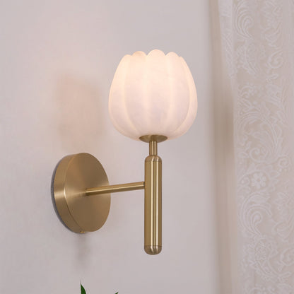 Brass Wall Sconce With Alabaster Flower Accents Design NALANI