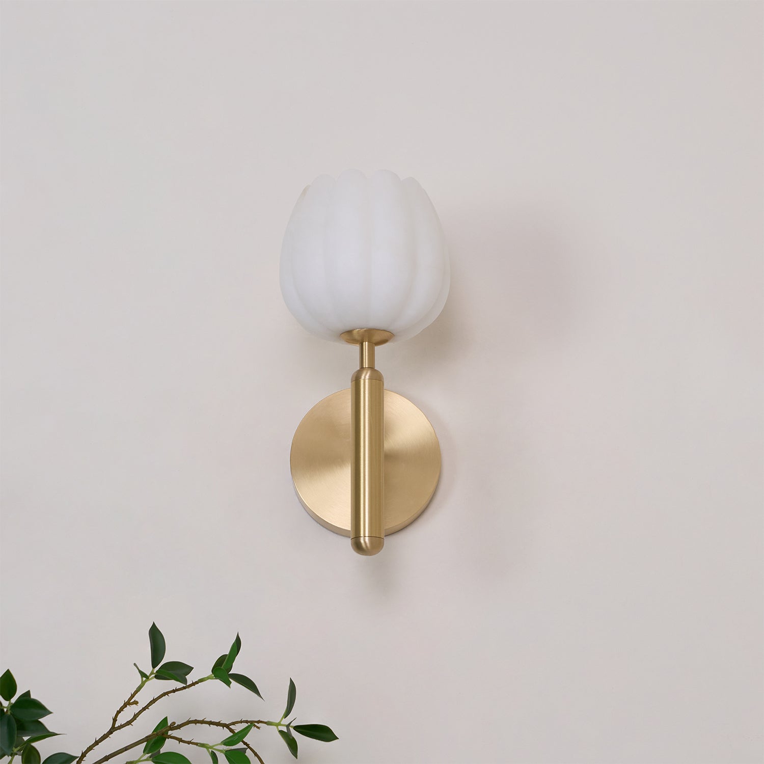 Brass Wall Sconce With Alabaster Flower Accents Design NALANI