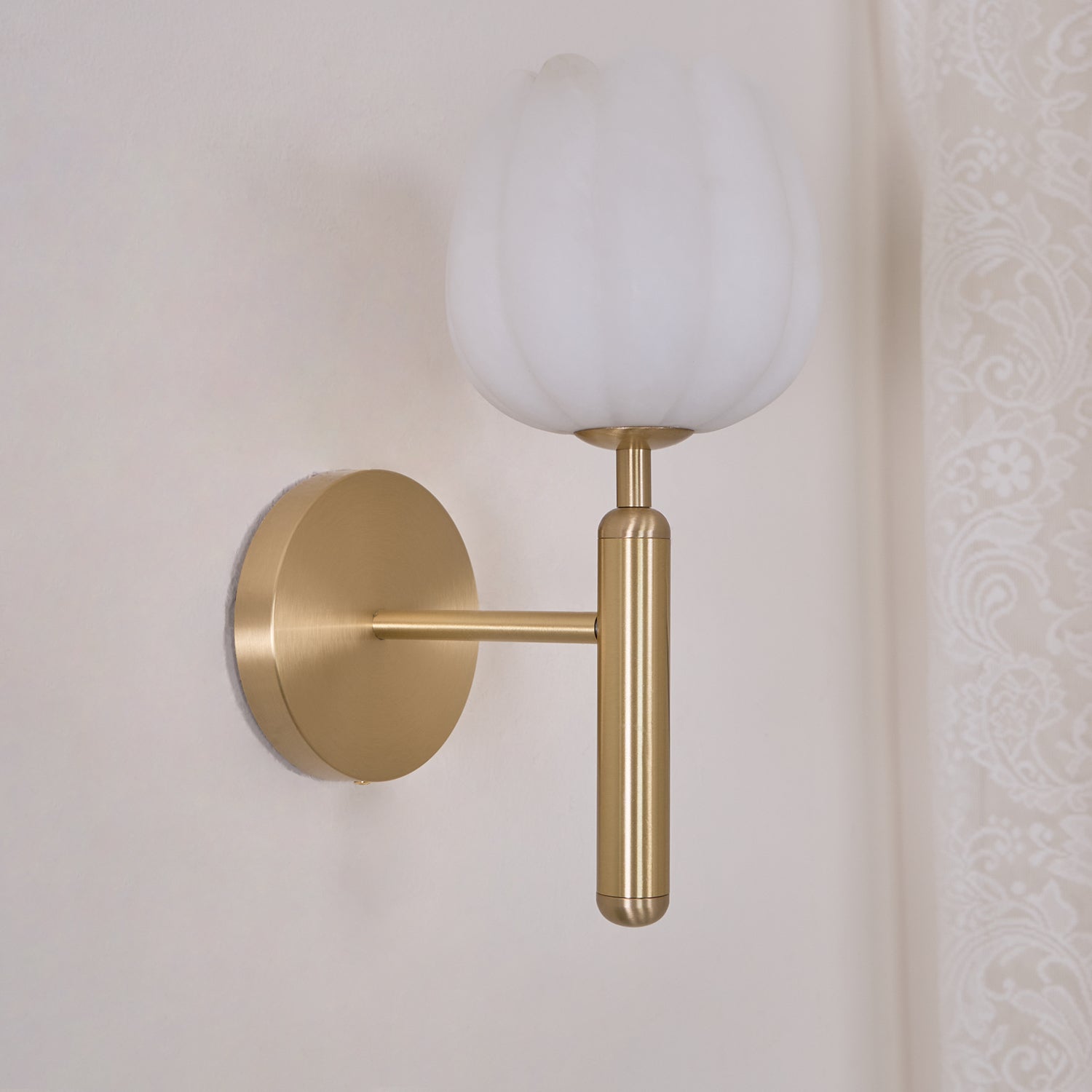 Brass Wall Sconce With Alabaster Flower Accents Design NALANI