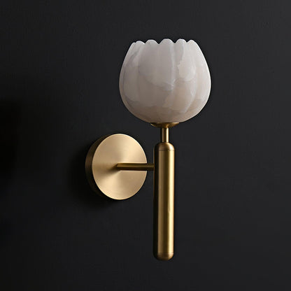 Brass Wall Sconce With Alabaster Flower Accents Design NALANI