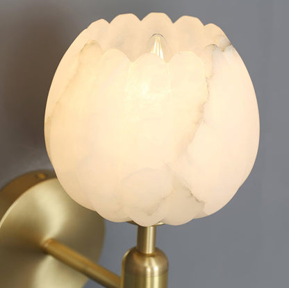 Brass Wall Sconce With Alabaster Flower Accents Design NALANI
