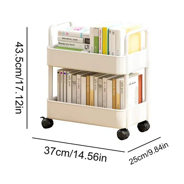 Mobile Rolling Bookshelf Cart With Wheels Two Tier Storage NALANI