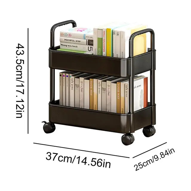 Mobile Rolling Bookshelf Cart With Wheels Two Tier Storage NALANI