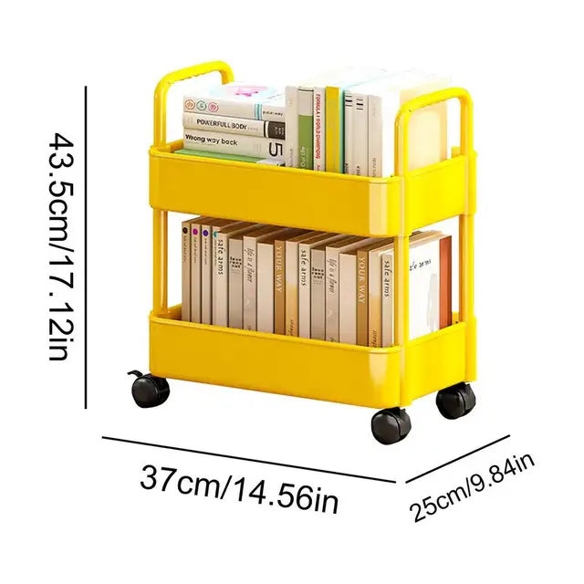Mobile Rolling Bookshelf Cart With Wheels Two Tier Storage NALANI