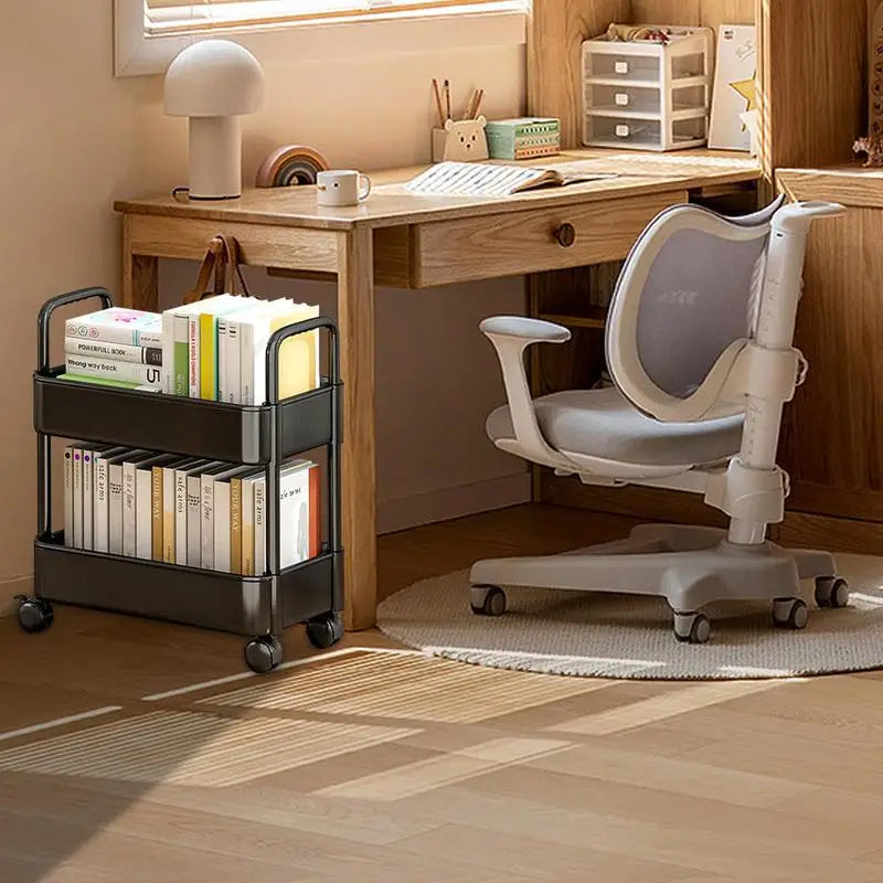 Mobile Rolling Bookshelf Cart With Wheels Two Tier Storage NALANI