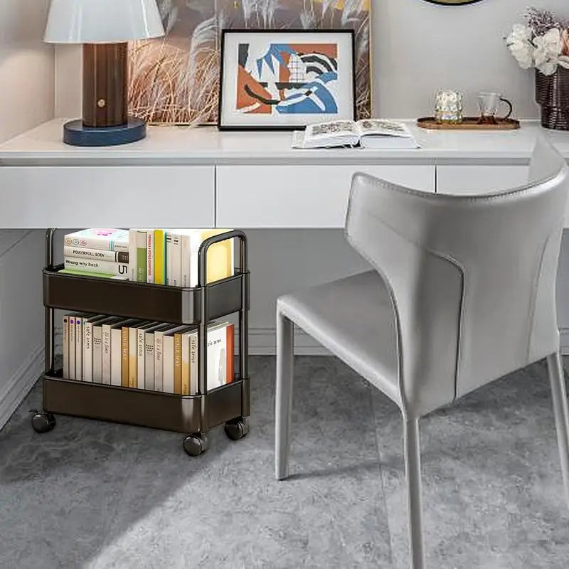 Mobile Rolling Bookshelf Cart With Wheels Two Tier Storage NALANI