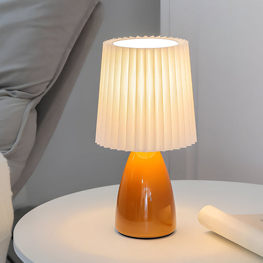 12 Inch Pleated Fabric Table Lamp with Glass Base and USB Dimmable Light Yellow NALANI