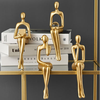 Abstract Book Shelf Decor Figures for Unique Home Accent (Gold) 1 set (4 pieces) NaLani