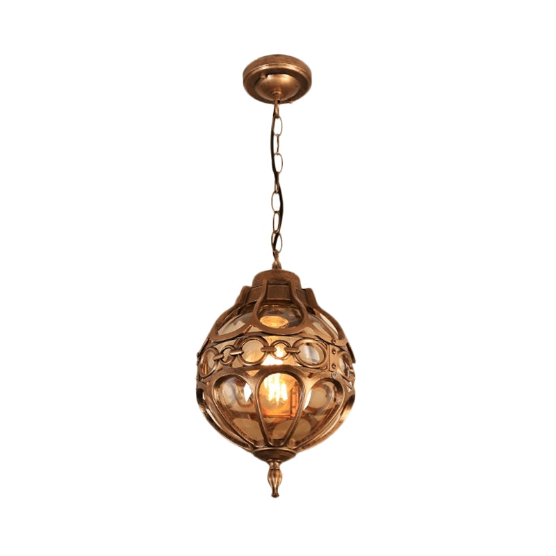 Amber Glass Round Hanging Light Farmhouse Ceiling Pendant NALANI