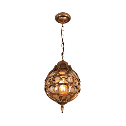 Amber Glass Round Hanging Light Farmhouse Ceiling Pendant NALANI