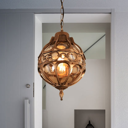 Amber Glass Round Hanging Light Farmhouse Ceiling Pendant NALANI