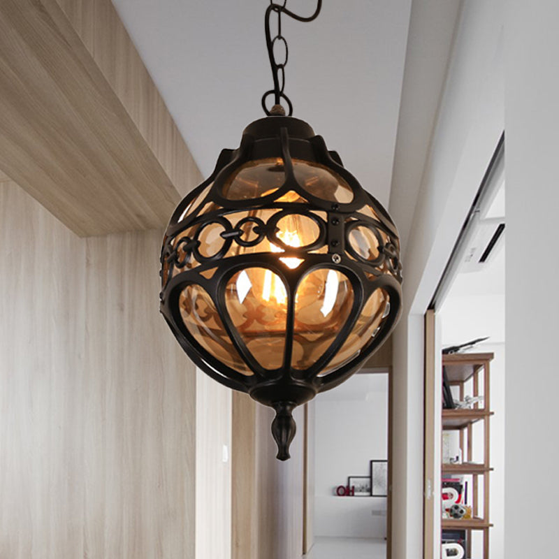 Amber Glass Round Hanging Light Farmhouse Ceiling Pendant NALANI